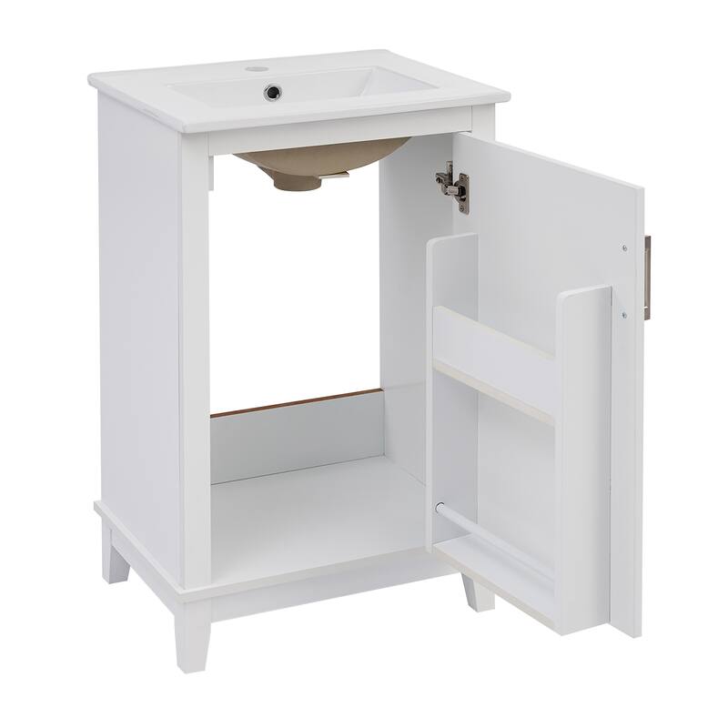 20" Modern Small Bathroom Vanity Cabinet With Ceramic Basin - 20"*15.5"*33.3", Ample Storage, 1 Soft-Close Door