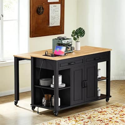 47"Kitchen Island w/Extendable Dining Table,Wood Veneer Kitchen Table