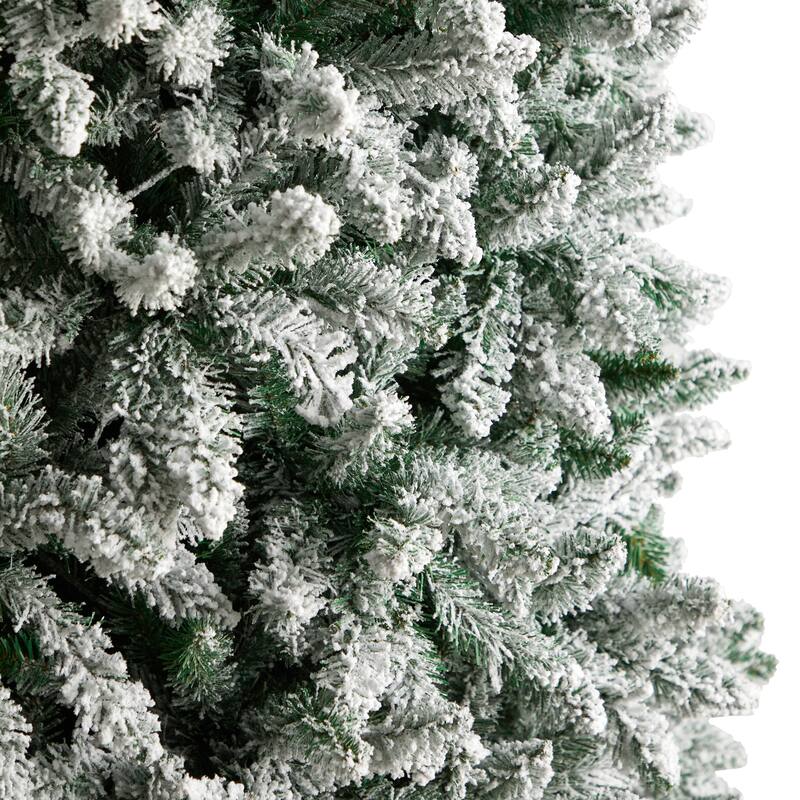 10ft Slim Artificial Christmas Tree with Lights - Winter Fir Tree, Flocked Holiday Decor, Realistic Tree - White - 120