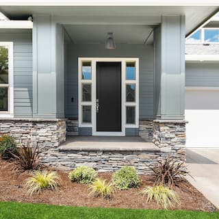 Rue 18 in. 1-Light Black Modern Outdoor Semi Flush Mount with Dark Sky Metal Shade - 9.5