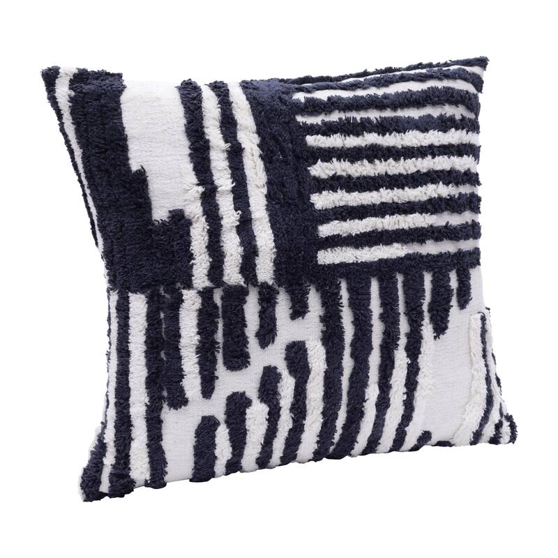 Handmade Abstract Geometric Shag Square Decorative Throw Pillow - 22" - Blue and White