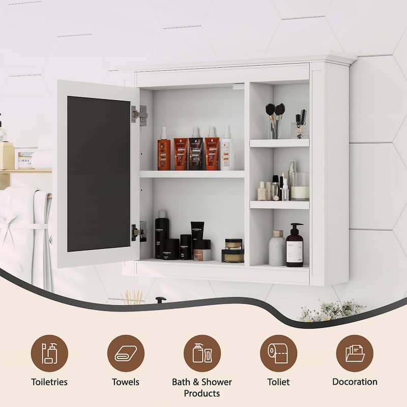 30'' x 28'' Wall Mounted Bathroom Storage Cabinet with Mirror,3 Open Shelves,Ideal for Organized and Stylish Bathrooms