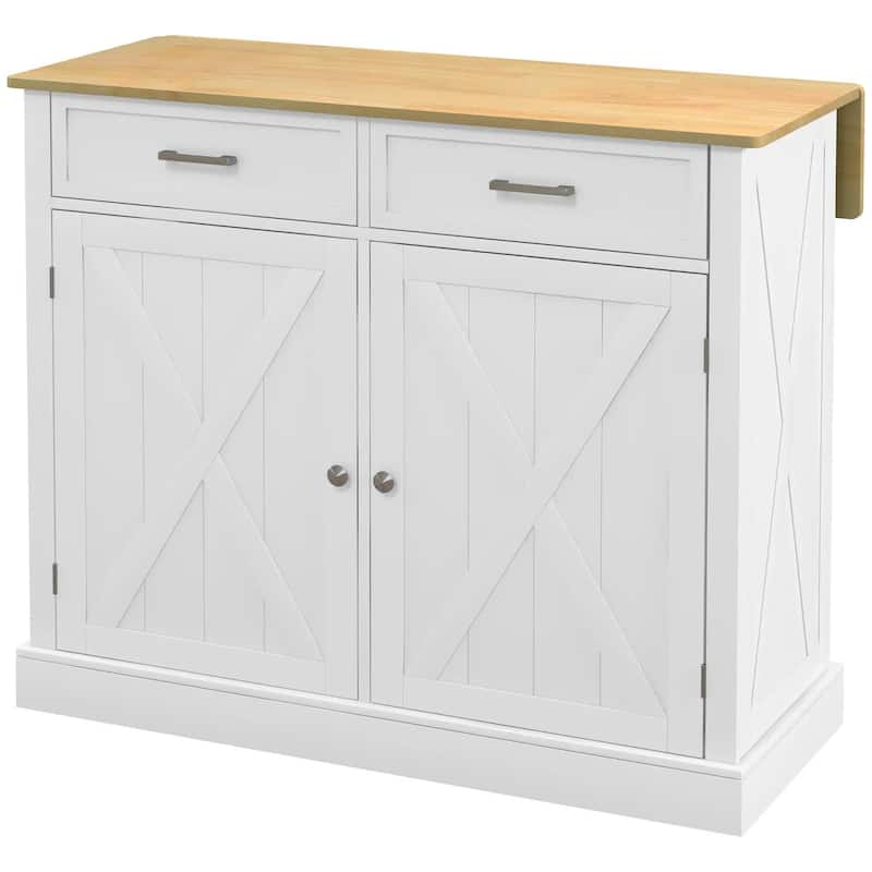 Kitchen Island with Breakfast Bar, 2 Drawers, Adjustable Shelves