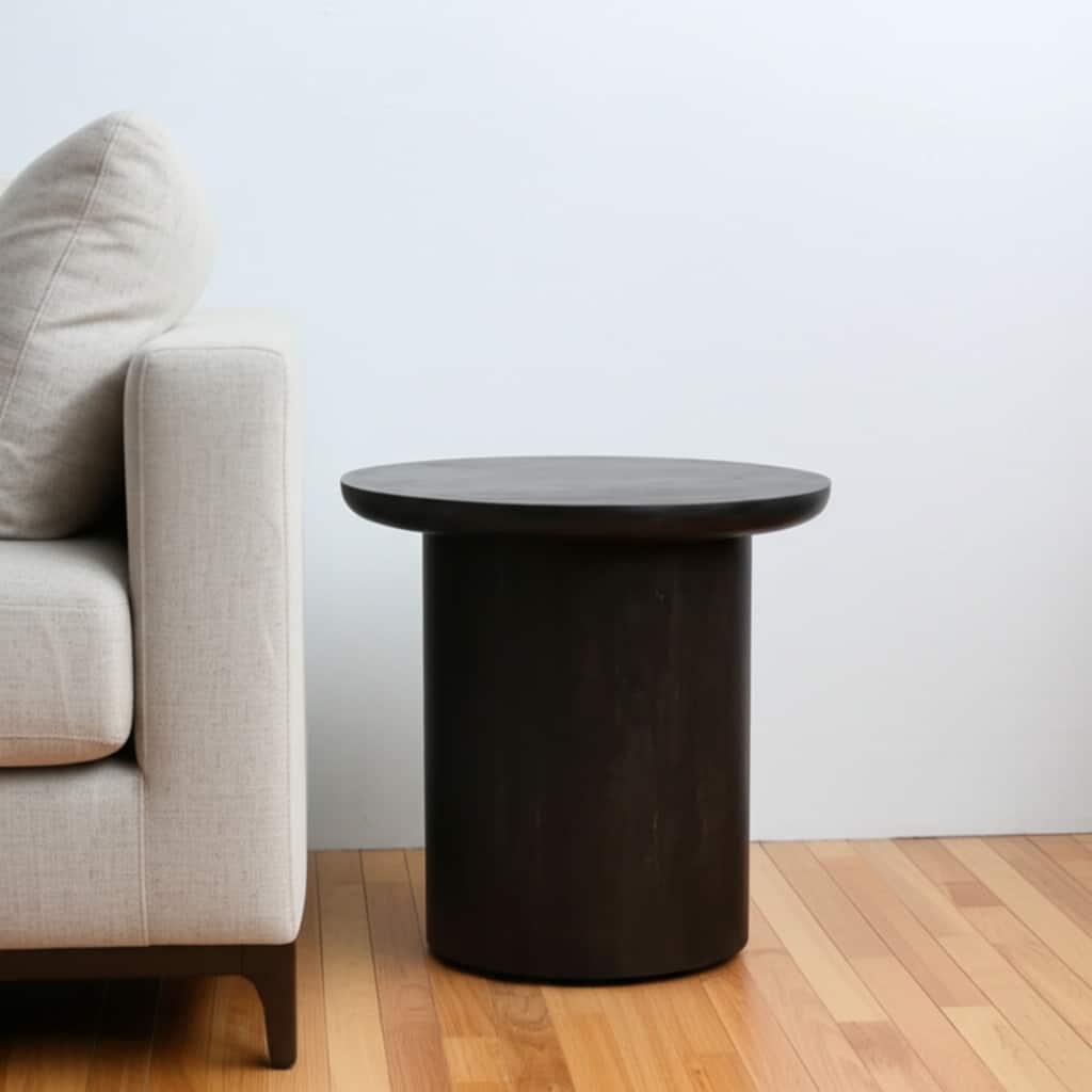 HomeRoots 24" Dark Brown Distressed Solid Wood Round Pedestal End Table - 24 in. x 24 in. x 24 in.