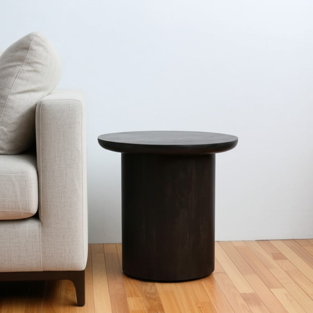 HomeRoots 24" Dark Brown Distressed Solid Wood Round Pedestal End Table - 24 in. x 24 in. x 24 in.