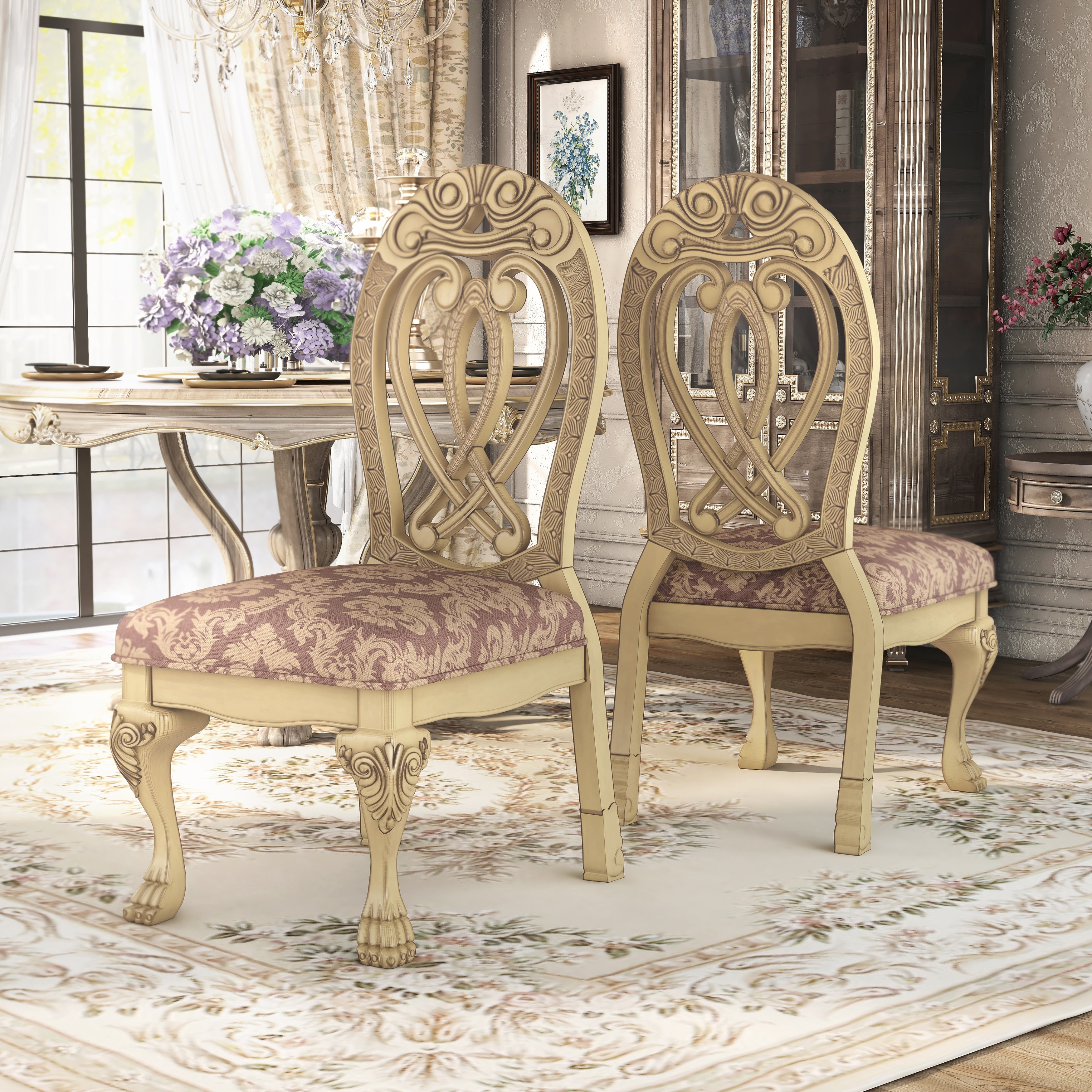 French Louis XVI Dining Room Chairs, Faux Leather Upholstery - Set