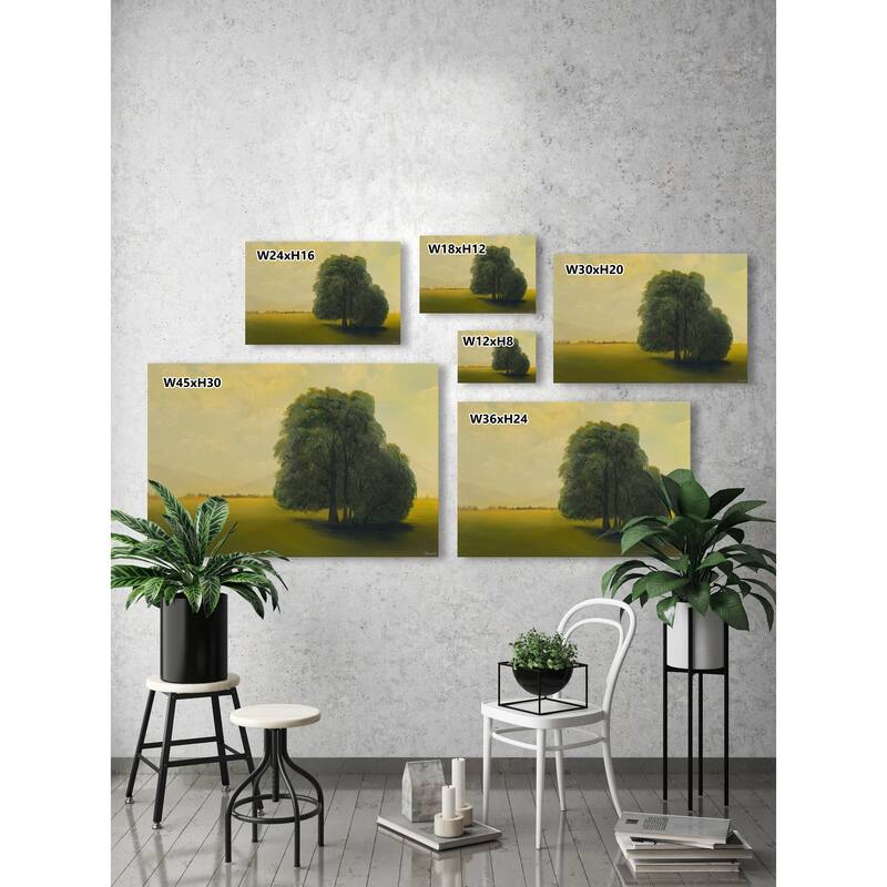 'Green Fields and Lone Tree' Painting Print on Wrapped Canvas