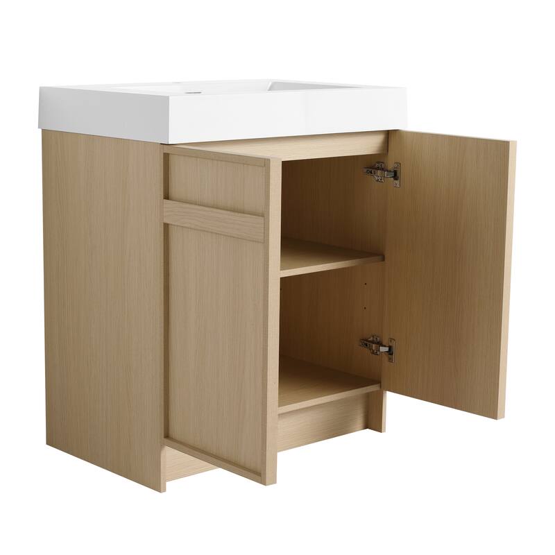 Bathroom Vanity with Resin Sink, Soft-Close Door Hinges, Adjustable Shelf, Scratch & Water-Resistant Melamine