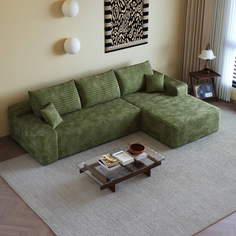 Cloud Sectional Couch with L-Shaped Chaise, Modular 3 Seat Corner Sectional Sofa, Corduroy Upholstered Sleeper Sofa