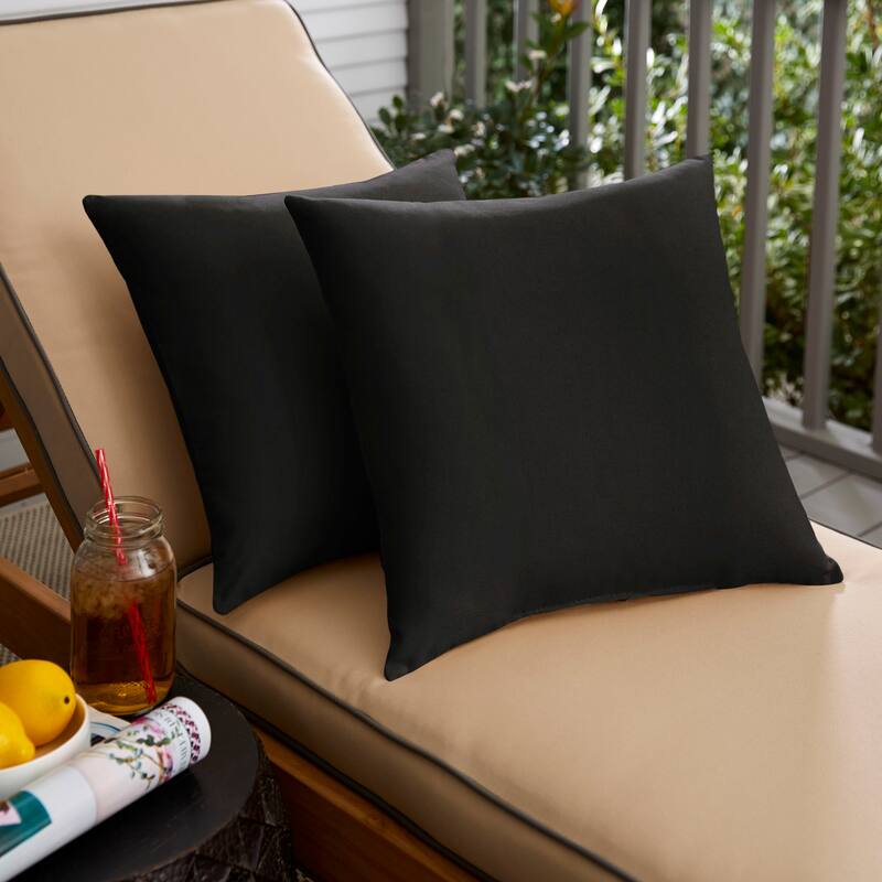 Sorra Home Outdoor Knife Edge Pillow Set of 2 - Poly Solid - Black