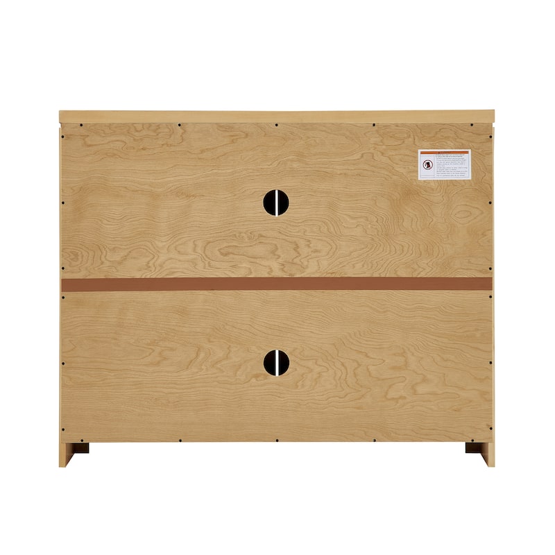 39.4" Mid Century Modern Rattan Storage Sideboard Cabinet with 2 Outlet Holes