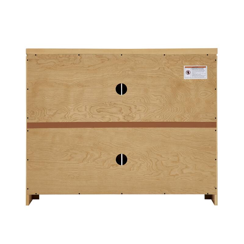 39.4" Retro Rattan Sideboard Buffet Cabinet with 2 Outlet Holes, Mid-Century Modern Coffee Bar Credenza Wood Accent Cabinet