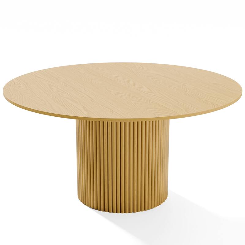 Solid Wood Round Dining Table Kitchen Table with Tabletop & Concave Cylinder Legs for Living/Dining Room Coffee Office
