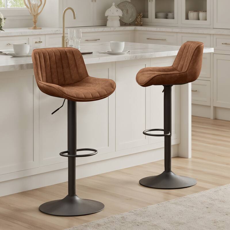 Art Leon Adjustable Height Swivel Barstool, Set of 2 - Yellow Brown