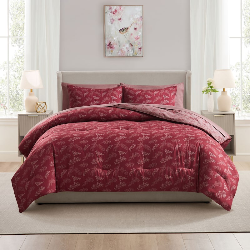Empyrean 7 Pc Botanical Comforter Set with Sheets, Soft Breathable Lightweight Bedding Bag