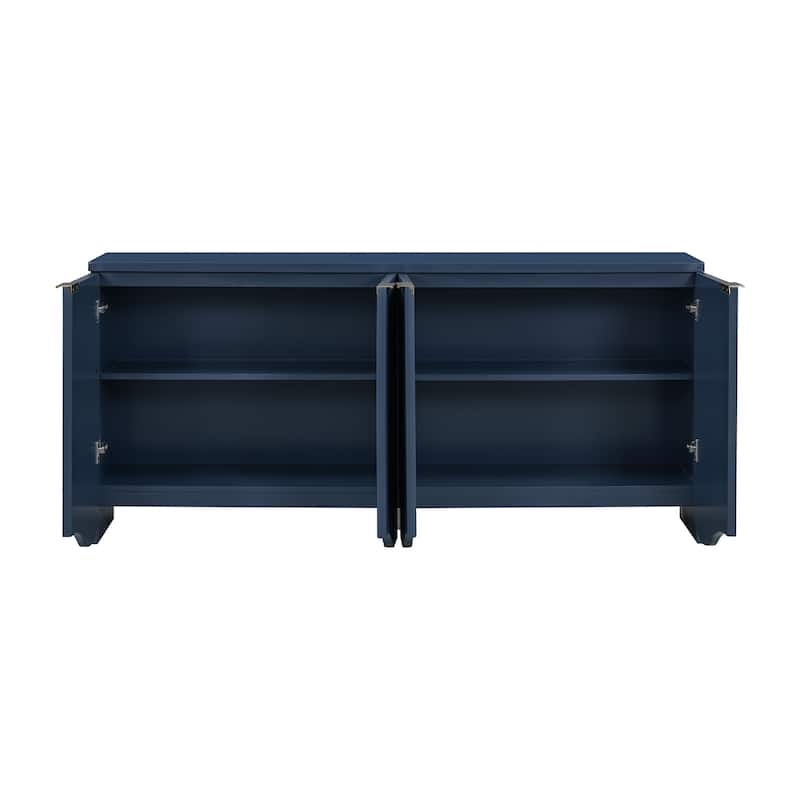 Roomfitters Four-Door Cabinet with Vertical Stripes and Wavy Design, Ideal Storage Solution for Hallway, Living Room