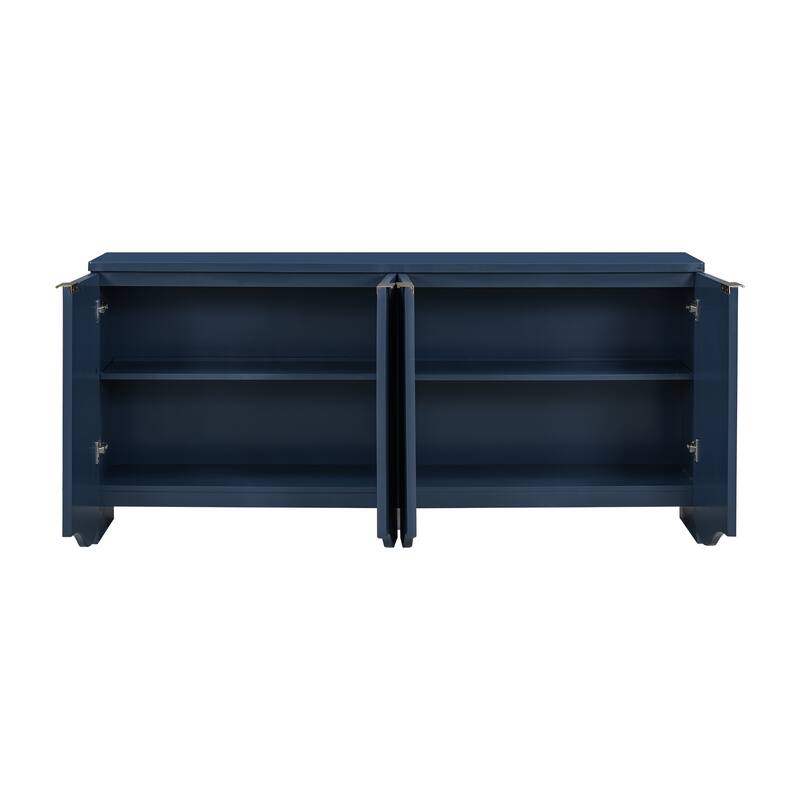 Vertical Stripes & Wavy Storage Cabinet, Sideboard Buffet Cabinet Console Table with 4 Doors and Adjustable Shelving