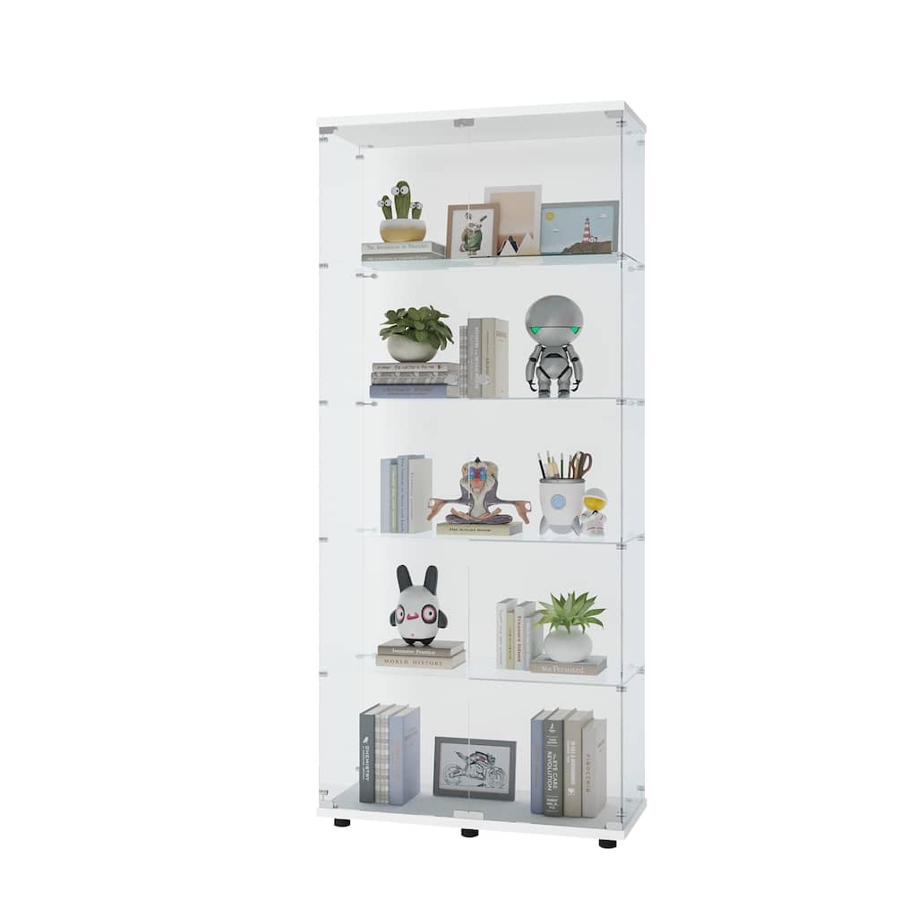 Two Door Glass Cabinet Glass Display Cabinet with 5 Shelves