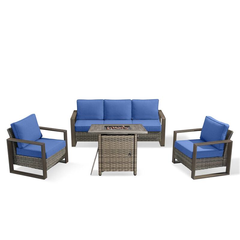 Pocassy 4/6/8PCS Sofa Swivel Chair with Fire Pit Table Set