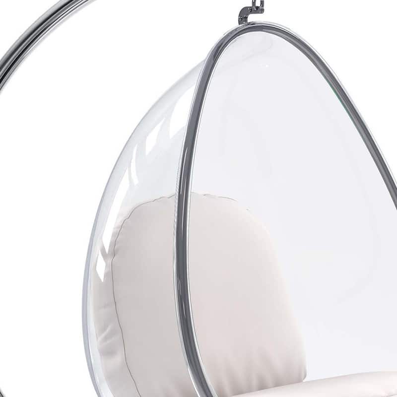 HomeRoots 28" White And Silver Acrylic and Faux Leather Balloon Chair - 28.4' X '45.4' X '23.8