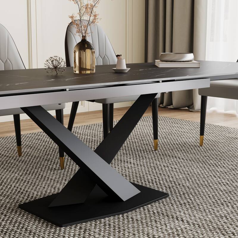 9 - Piece 94.48'' Extendable Sintered Stone Dining Table with 8 Chairs Dining Set