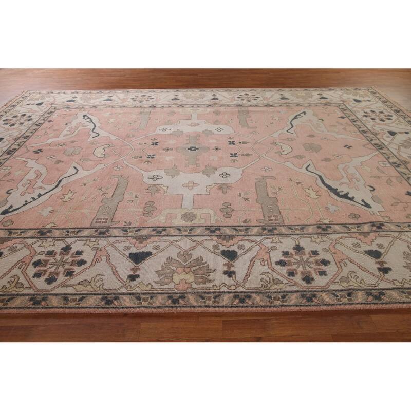 Pink Oushak Oriental Large Rug Hand-Knotted Wool Carpet - 10'0"x 13'10"