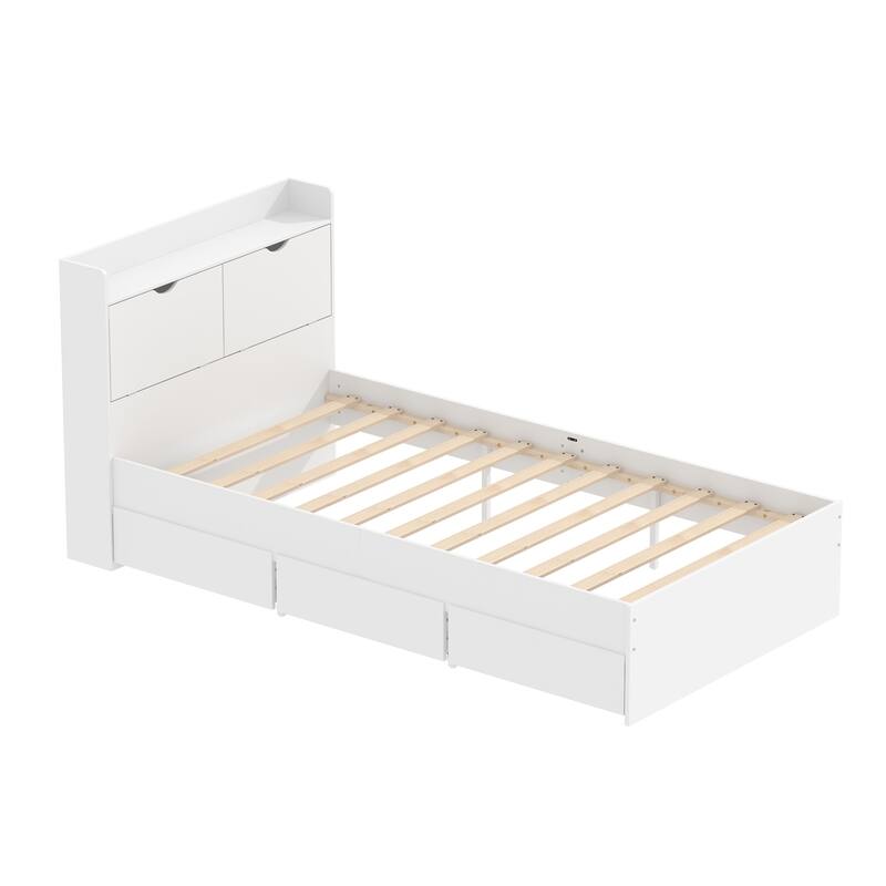 Timechee Twin Bed Frame with 3 Drawers And Hidden Storage Wood Frame