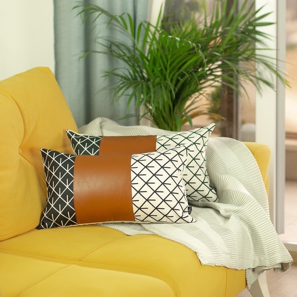 Decorative Set of 2 Vegan Faux Leather Throw Pillow Cover