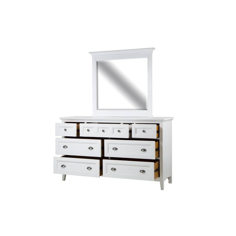 Magnussen Home Heron Cove Chalk White And Dovetail Grey Drawer Dresser With Landscape Mirror