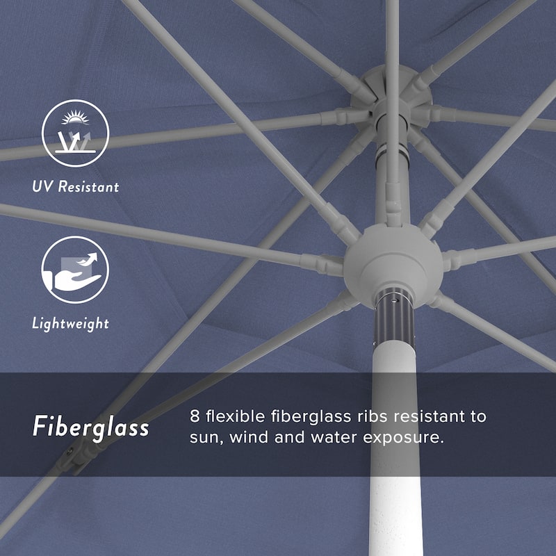 California Umbrella 11' Sun Master Patio Umbrella White Aluminum Pole Fiberglass Ribs Crank Lift Tilt Sunbrella Pacific Blue