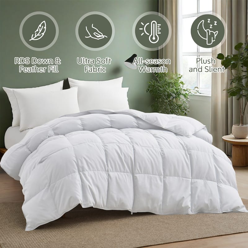 Premium White Feather Down Comforter Duvet Insert All Warmth Levels - Twin - Medium Weight White