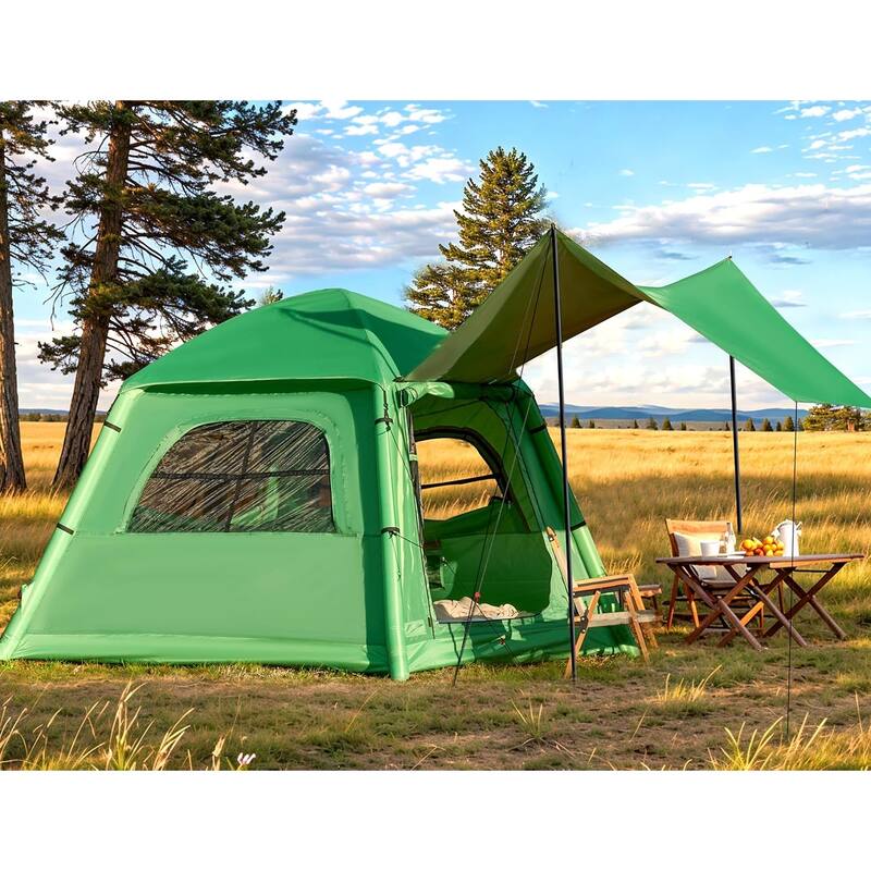 EROMMY Inflatable Tent 4-6 Person - Instant Setup Waterproof Cabin Tent with Pump (Beige/Light Green) - Light Green