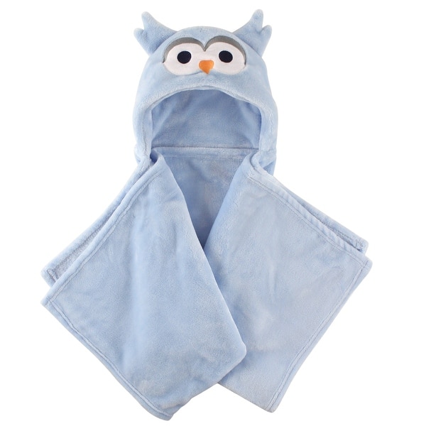 slide 1 of 1, Hudson Baby Infant Boy Hooded Animal Face Plush Blanket, Blue Owl, One Size - Blue Owl - One Size One Size - Blue Owl