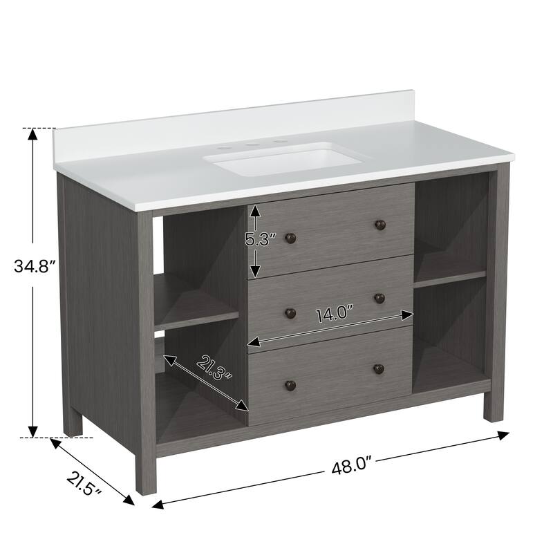 48-Inch Bathroom Vanity with Single Sink - Wood Grain Finish, Space-Saving