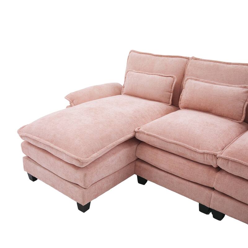 Chenille U-shape Sectional Sofa with Chaise and Storage Ottoman, Modular Couch with USB/Type-C Ports, Side Pockets, Phone Holder