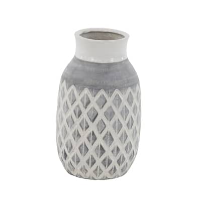 Ceramic Decorative Vase with Diamond Pattern - White - Roche River Decor
