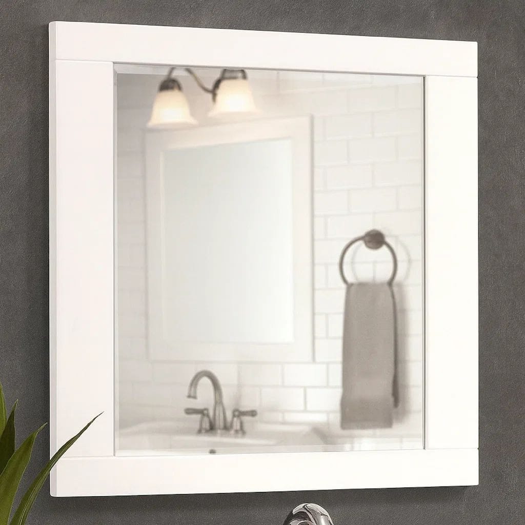 Rectangular Wooden Frame Mirror with Mounting Hardware, White