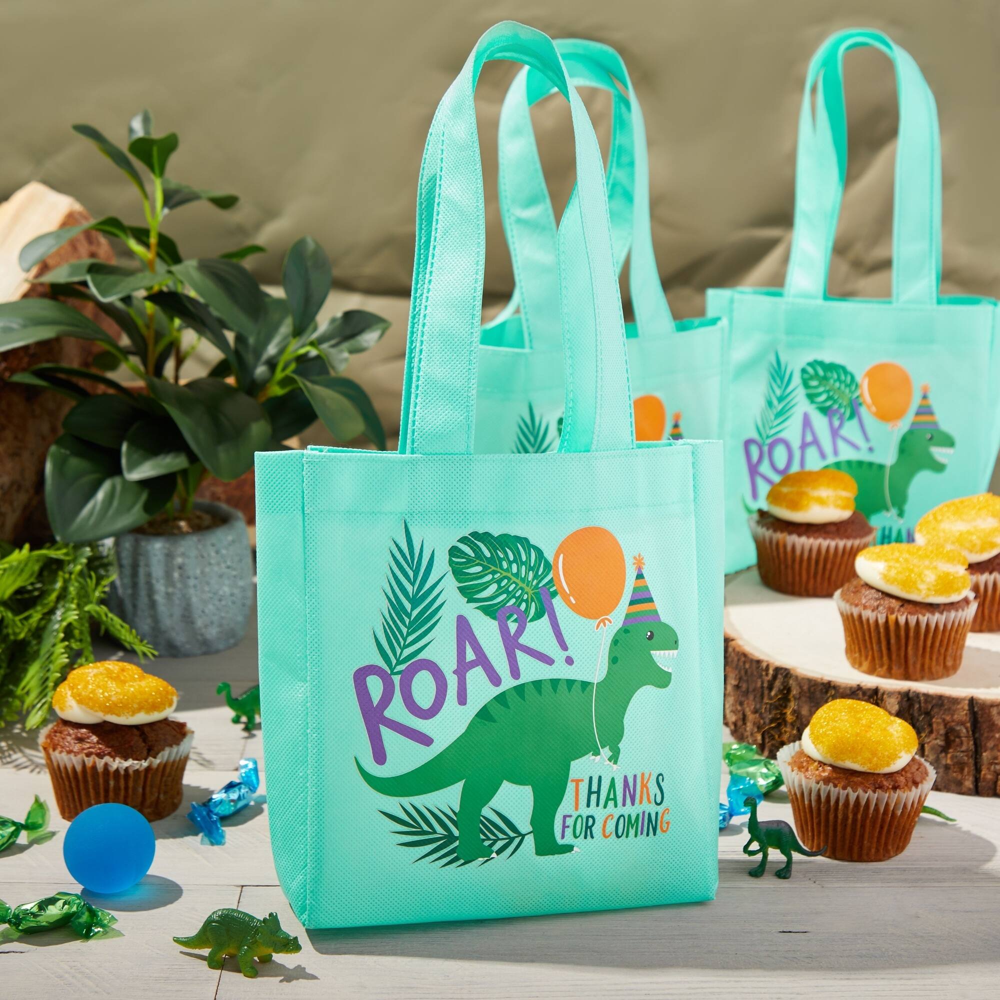 24Pack Small Dinosaur Party Favor Tote Bags with Handles for Kids