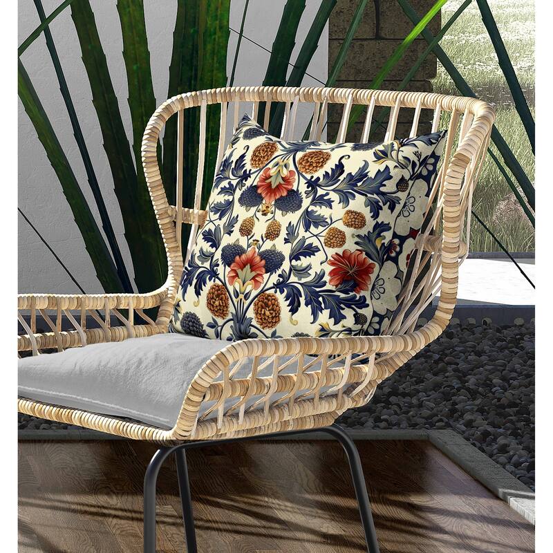 Flora Medley Indoor/Outdoor Reversible Throw Pillow Beige and Blue