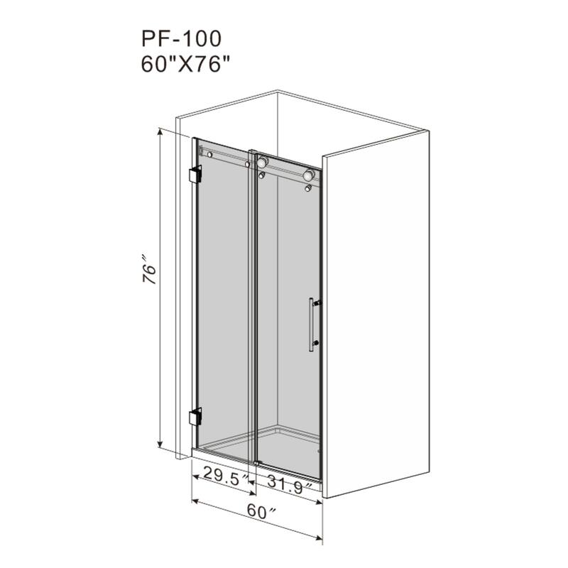 56-60 in. W x 76 in. H Sliding Frameless Shower Door in Brushed Nickel Finish with Clear Glass - 60" x 76"