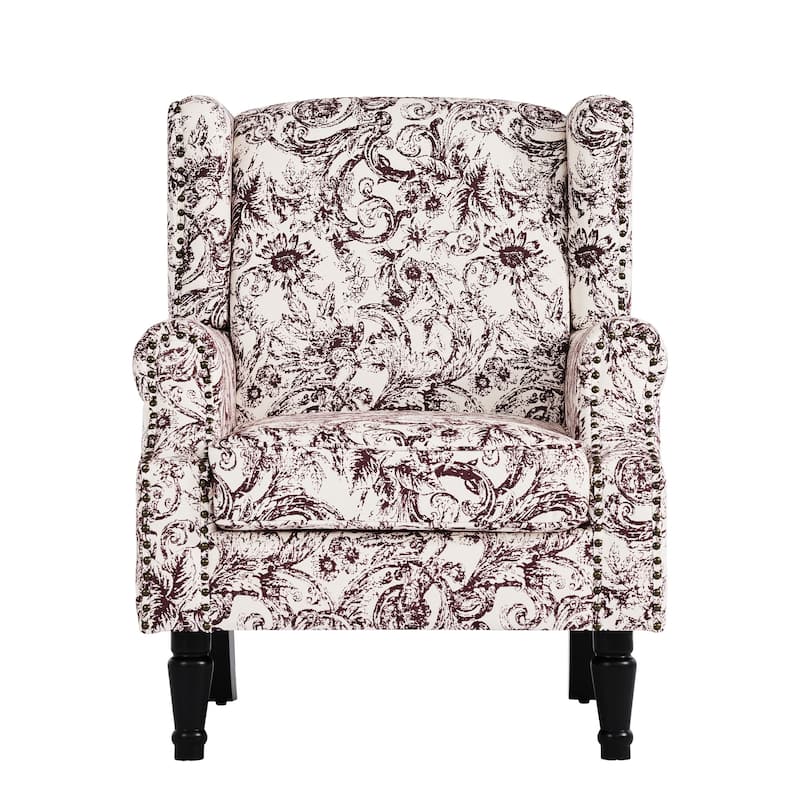 2 Set Traditional Patterned Wingback Accent Chairs with NailHead