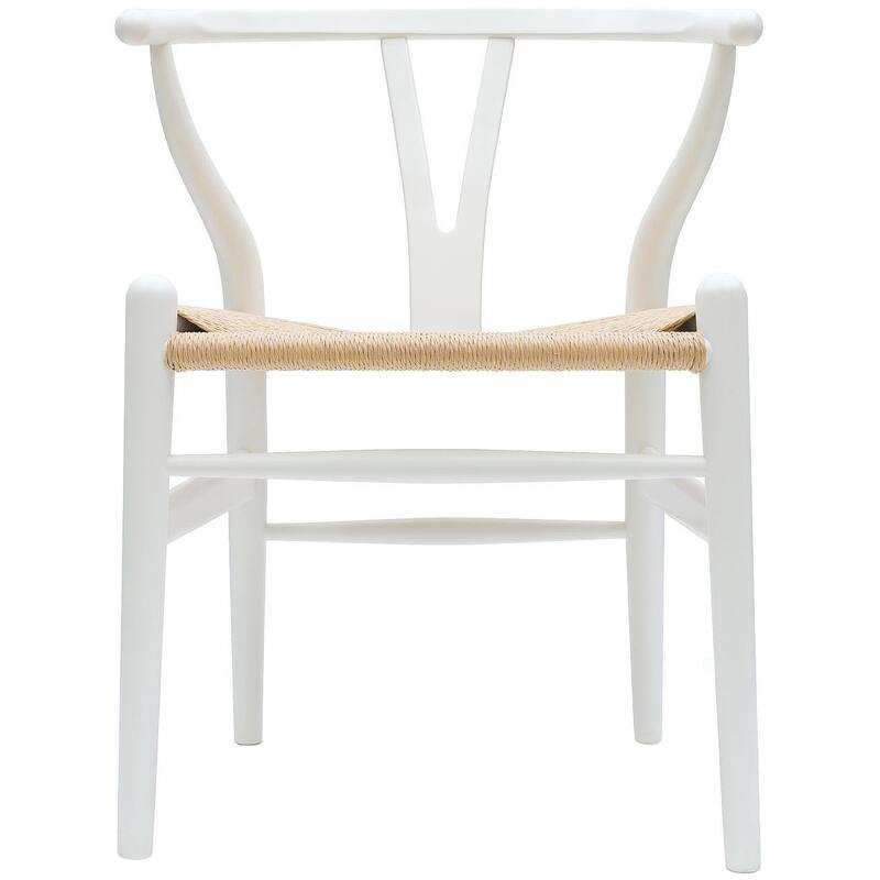 Set of 2 Modern Wish bone Solid Wooden Dining Chair with Woven Paper cord Seat, Farmhouse Y Back Elbow Side Chair