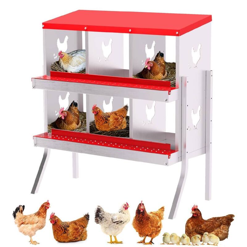 Chicken Nesting Boxes with Roll Out Egg Collection and Legs - Red 6 Compartments
