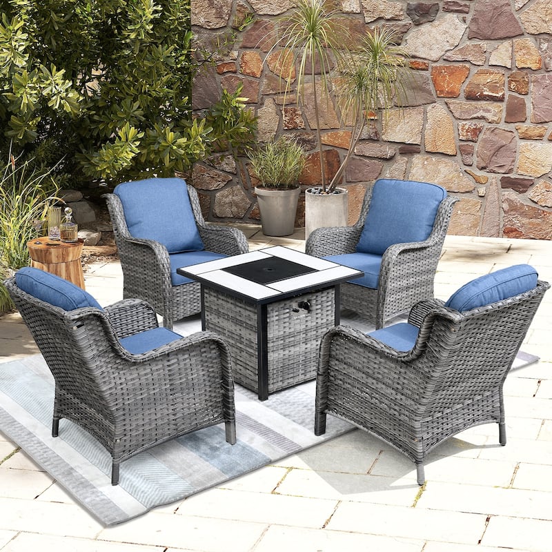 OVIOS 5-piece Patio Wicker Chairs Set with 30" Fire Table
