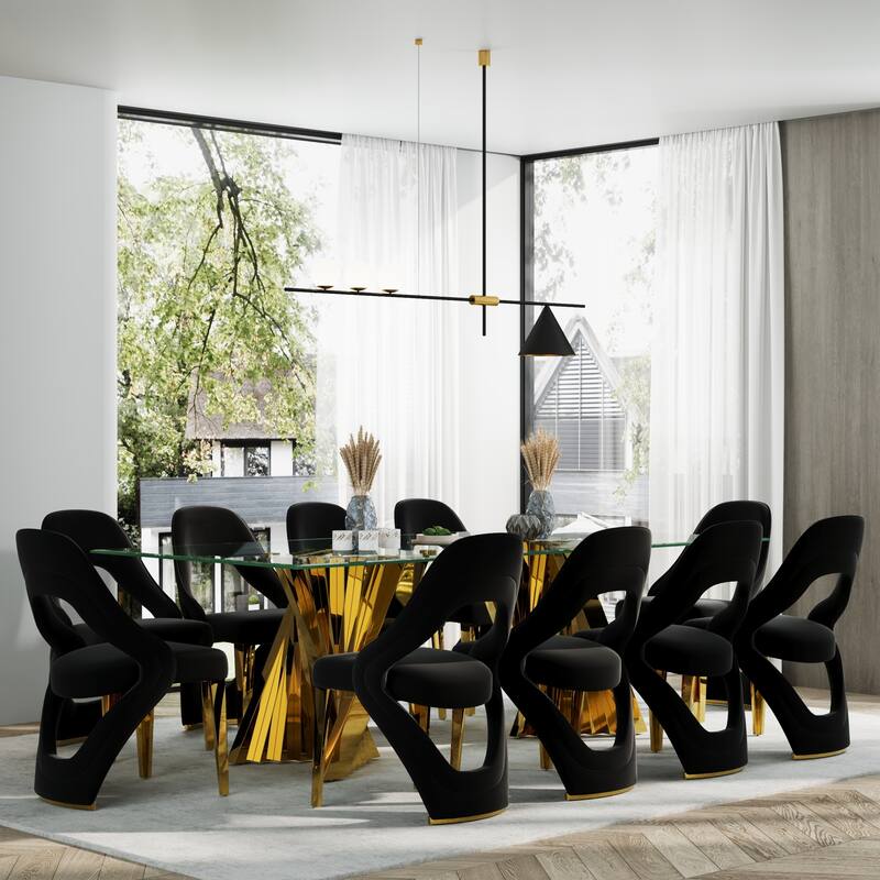 Velvet Dining Chairs with Open Back and Polished Metal Legs