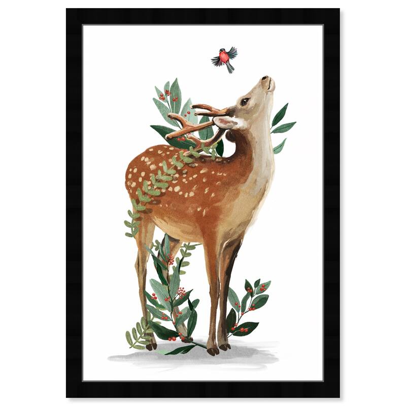 Wynwood Studio Prints Animals Mistletoe Deer Brown and Rustic Wall Art Canvas Print