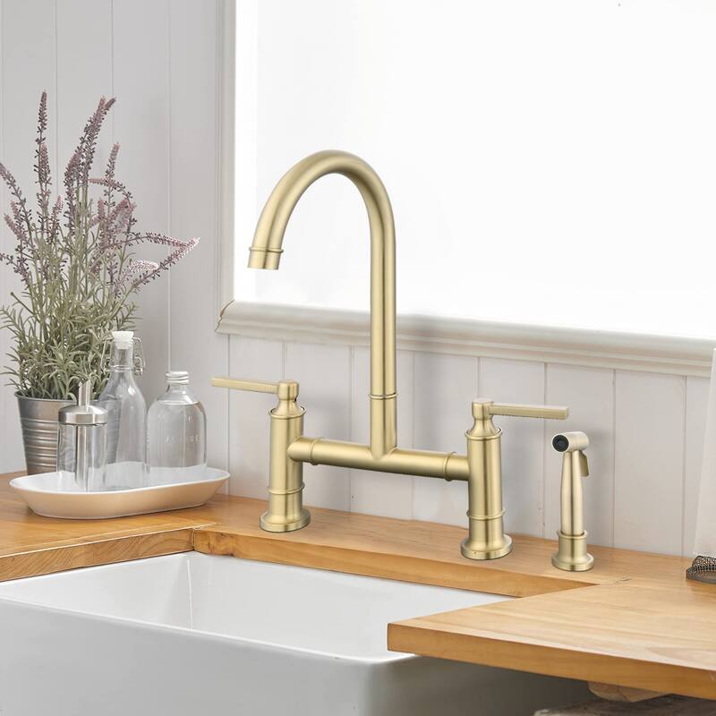 Dornberg Two Handles High Arc Bridge Kitchen Faucet with Side Sprayer