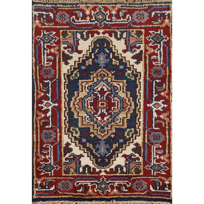 Traditional Heriz Serapi Accent Rug Hand-Knotted Blue Wool Carpet - 2'0" x 3'0"