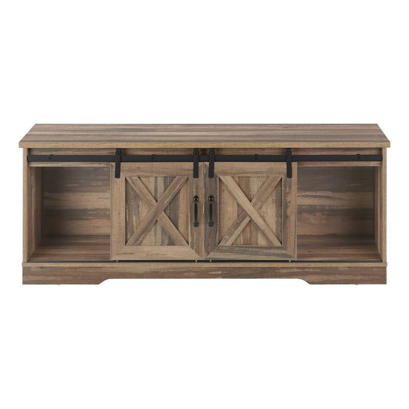 Modern-Farmhouse 60-Inch TV Stand, Sliding Barn Doors, Adjustable Shelves, Storage Cabinet