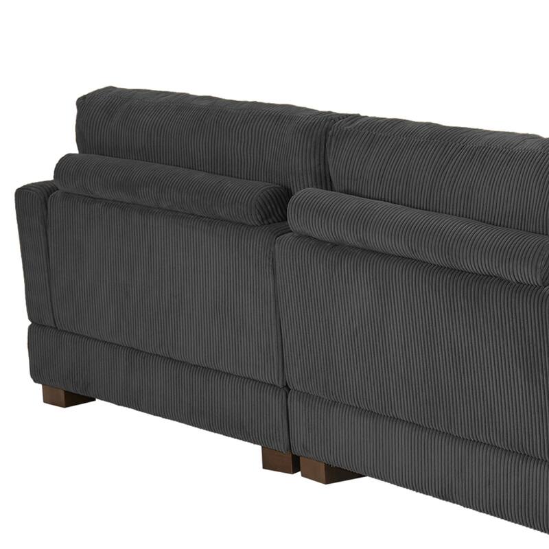 84'' L-Shaped Corduroy Comfy Couch Modular Sectional Sofa With Ottoman